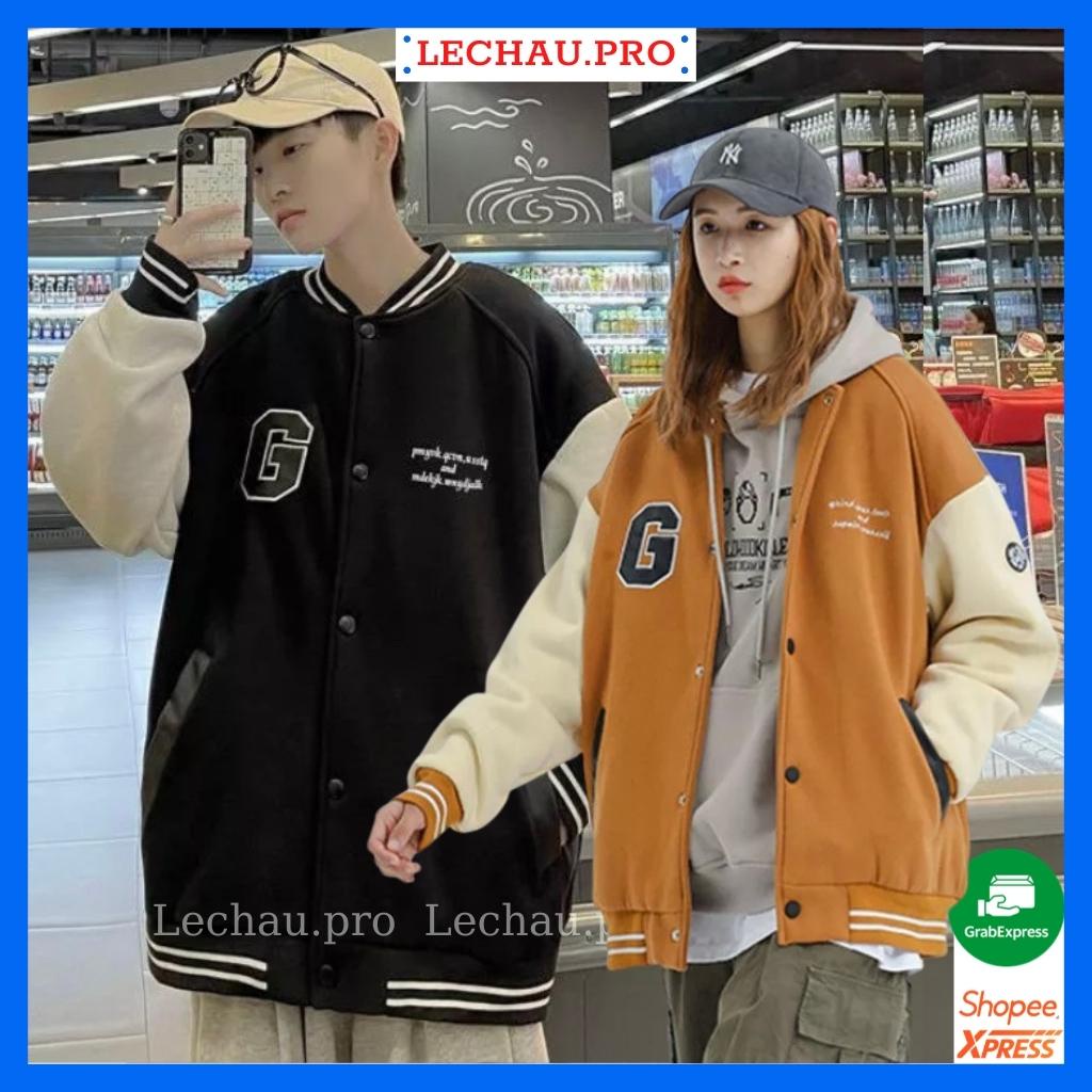 Áo khoác nỉ unisex in logo nổi cực chất jacket nam nữ form rộng streetstyle bomber bóng chày ulzzang hottrend LECHAU