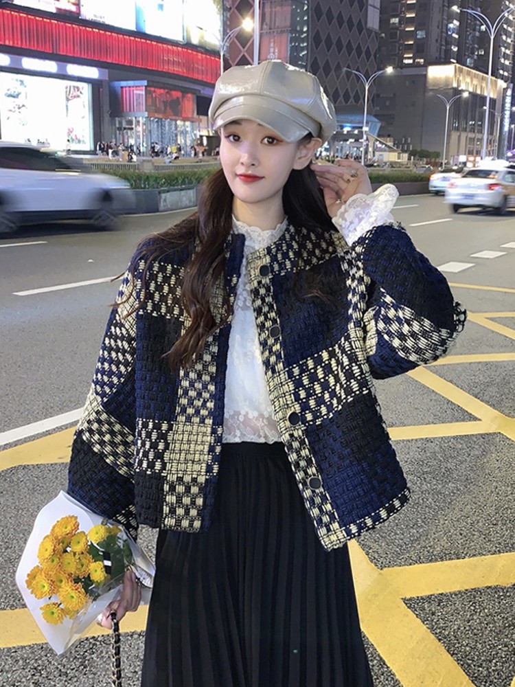 [HÀNG ORDER] Áo dạ vải tweed kẻ hàng Quảng Châu nữ tính cá tính ulzzang