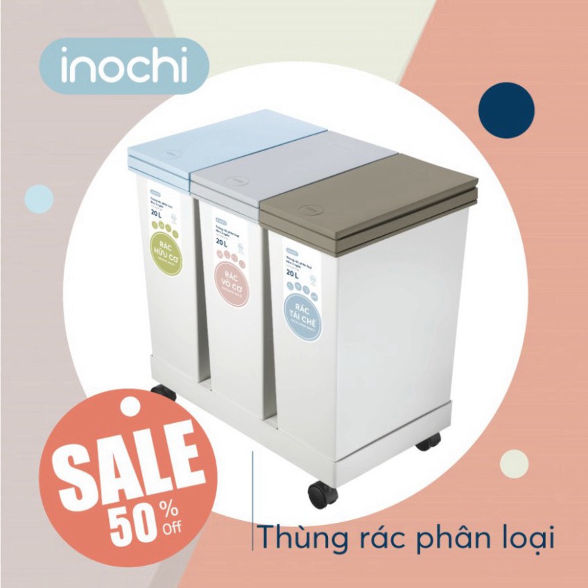 Thùng rác thông minh HIRO INOCHI 3 Ngăn bấm nút tự động mở nắp phân loại rác cho phòng khách, phòng ngủ,vệ sinh RAPL.003