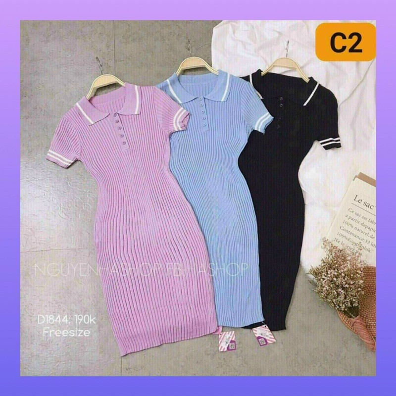đầm body thun gân có cổ