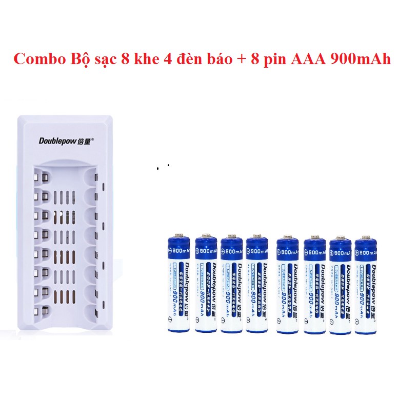 Combo Bộ sạc nhanh thông minh 8 khe K18 loại mới kèm 8 pin AAA900 mAh