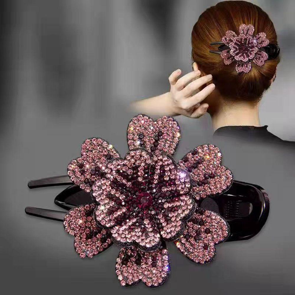 QQMALL Kẹp Tóc Càng Cua Đính Hoa Nhựa Resin Kiểu Retro Hàn Quốc Dễ Thương Cho Nữ