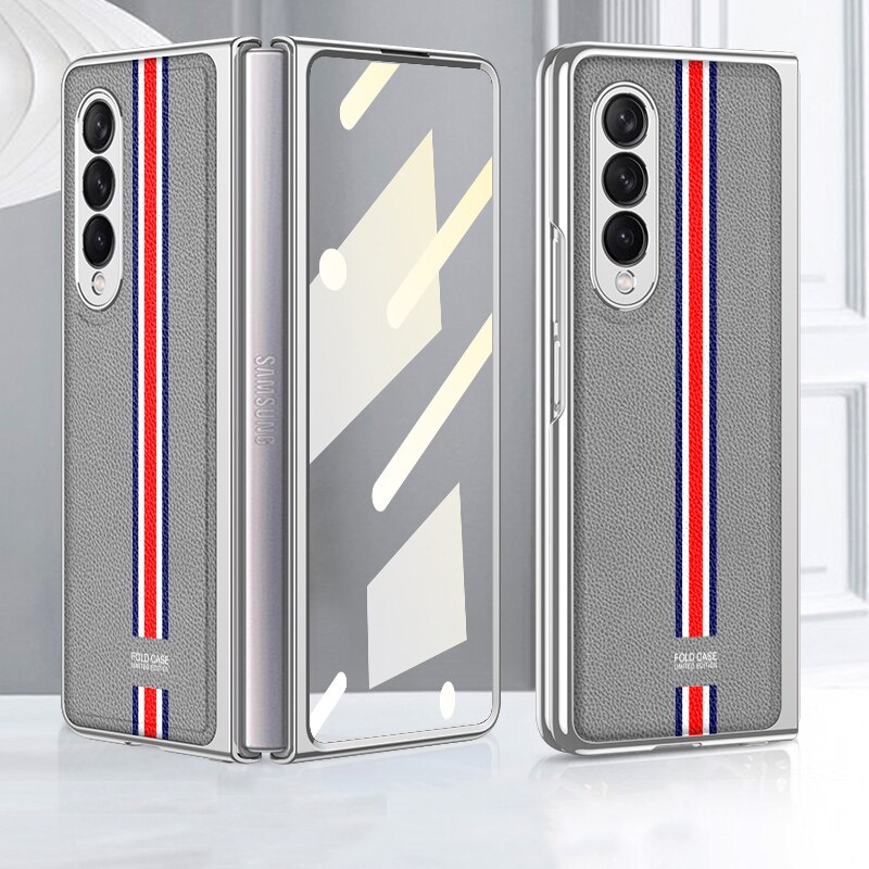 Ốp điện thoại mặt kính phối da chống sốc cho Samsung Galaxy Z Fold 3 5G Z Fold 2