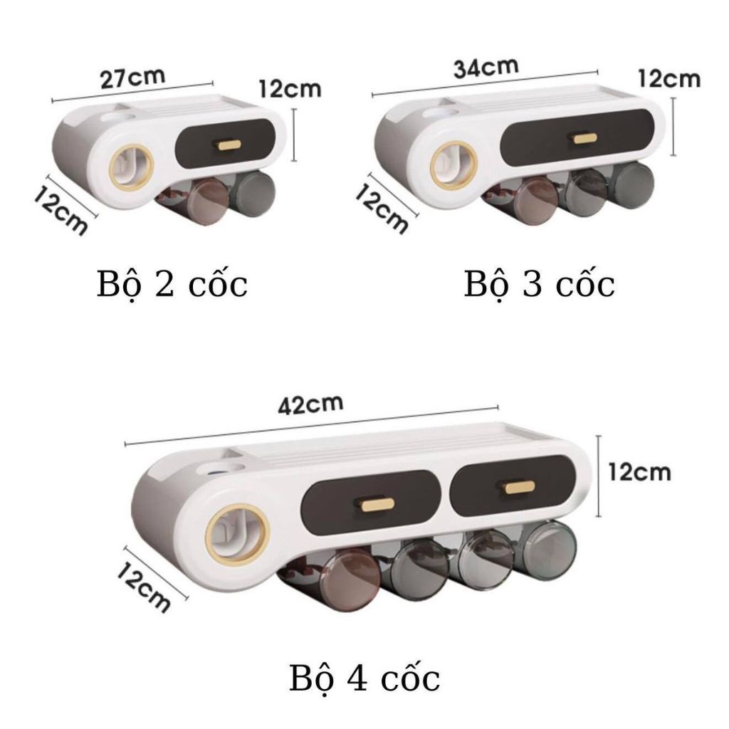 Bộ nhả kem đánh răng tự động, Kệ để bàn chải đánh răng bản cao cấp tặng kèm miếng dán chịu lực-BHDsmile