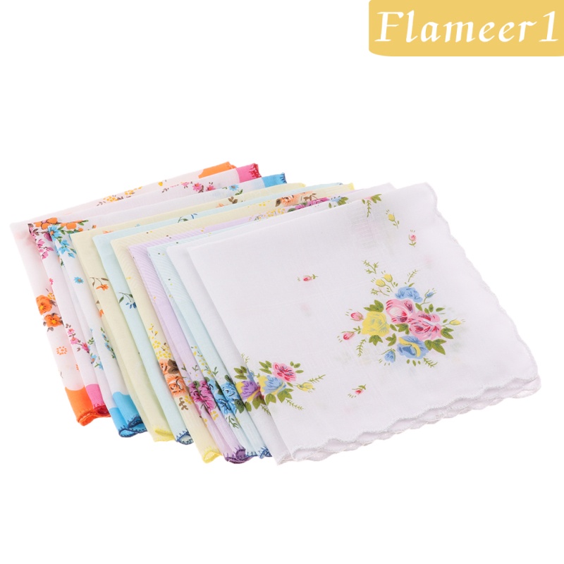 [Flameameer1] 10 Khăn Tay Nữ 100% Cotton Hình Vuông 30x30cm
