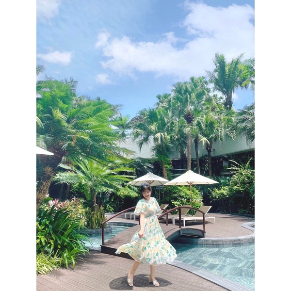 Đầm Voan Hoa Lụa Cổ V Phom Suông Rộng Dáng Tầng Babydoll Phong Cách Nữ Tính Nhẹ Nhàng