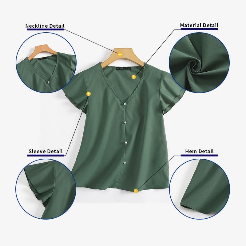 Zanzea Áo Kiểu Tay Ngắn Cổ Chữ V Phối Bèo Phong Cách Châu Âu Thời Trang Cho Nữ