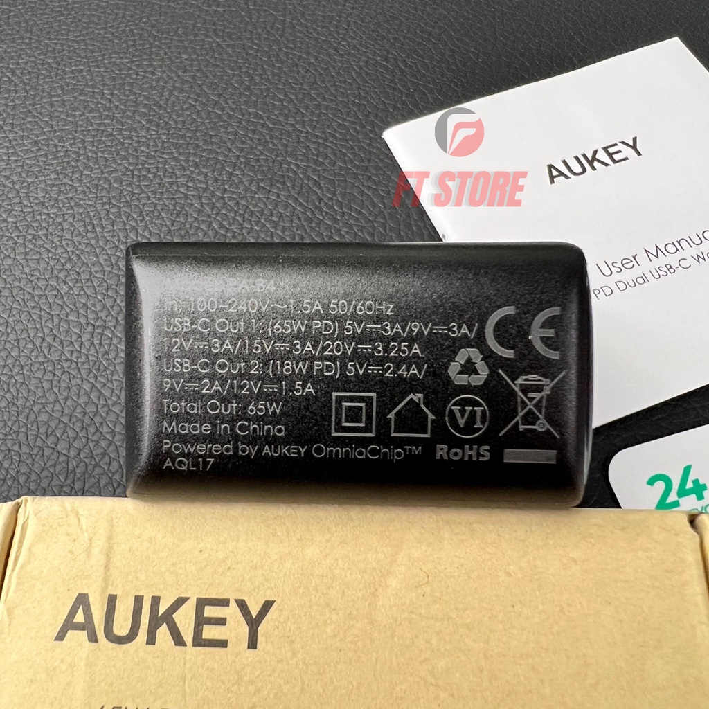 [GIAO HOẢ TỐC] Củ Sạc Nhanh GaN AUKEY PA-B3 / PA-B4 65W Sạc Laptop, Tablet 65W, PD 20W Cho IP8/IP13Prm
