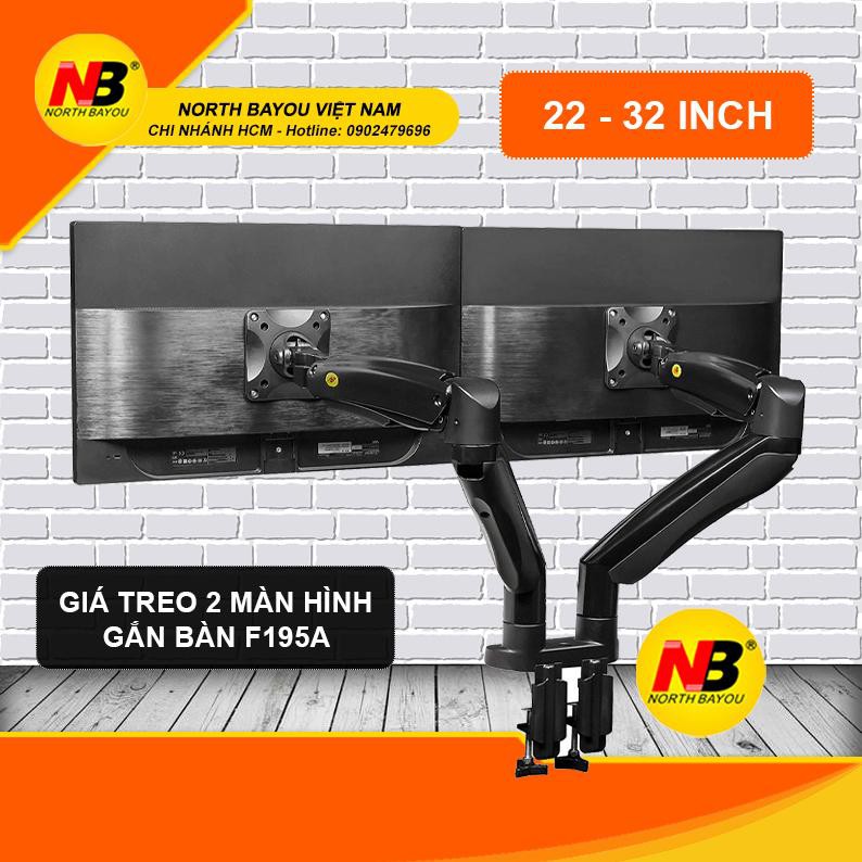 Giá treo hai màn hình NB-F195A 22 - 32 inch Giá treo màn hình gắn bàn Model mới 2020