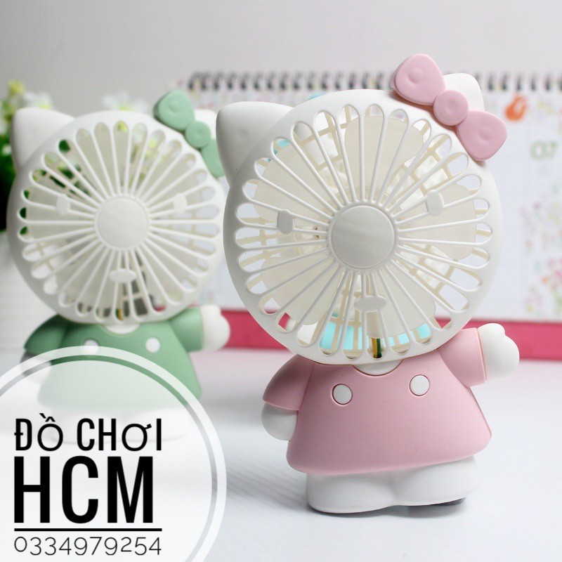 Quạt mini để bàn tích điện hình kitty/ doremon dùng cáp sạc usb rất tiện dụng trong ngày hè nóng