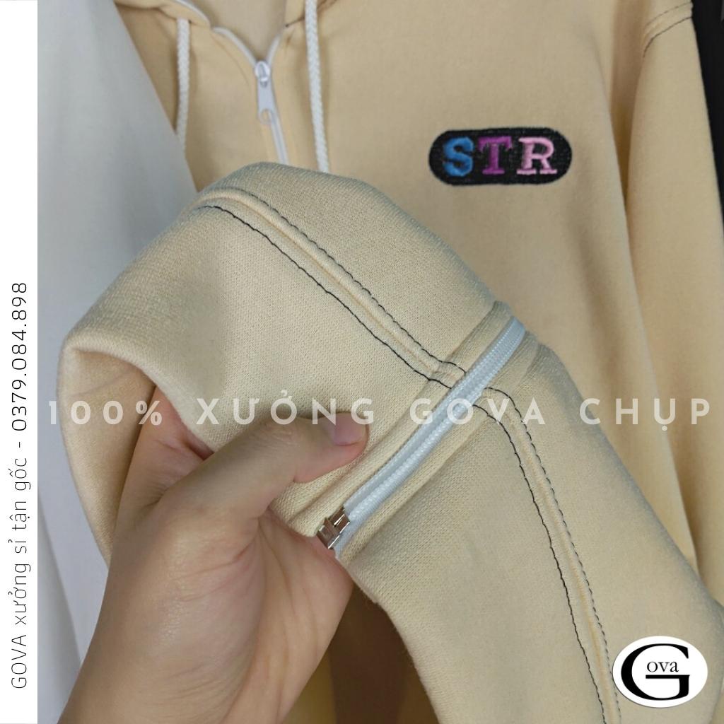 Áo Khoác Nỉ STR Dây Kéo Nam Nữ Ulzzang Unisex Form Rộng Chữ Thêu Đẹp GOVA