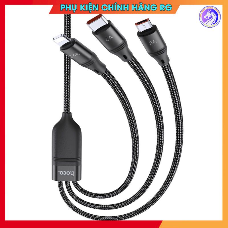 Cáp sạc nhanh và truyền dữ liệu 3 đầu 66W Hoco U104 hàng chính hãng bảo hành 12 tháng