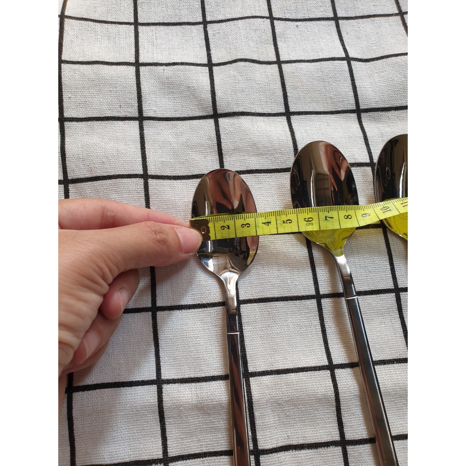 Bộ 6c Thìa Súp Inox 304 Dáng Vuông, Đầu Thìa Tròn, Inox Sáng Bóng M02 KT 19x3 cm (ảnh thật)
