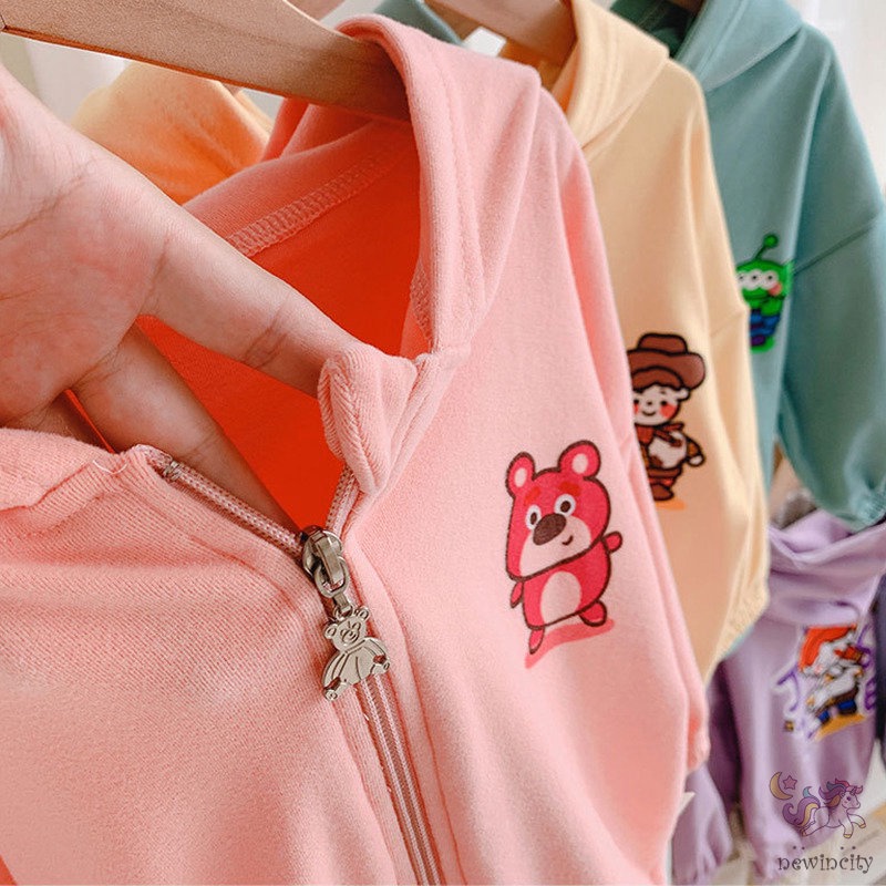 Áo khoác có mũ khóa kéo in họa tiết hoạt hình phong cách Hàn Quốc cho bé