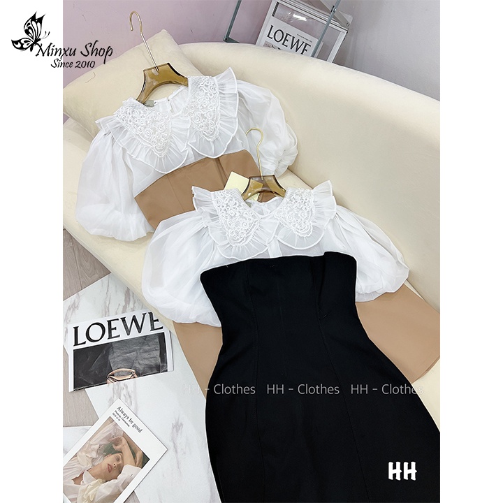 Váy Thiết Kế VNXK Cổ Ren Siêu Xinh, Đầm Công Sở Tay Bồng Dáng Xoè Cao Cấp Sang Trọng Minxu Shop mã VAY02