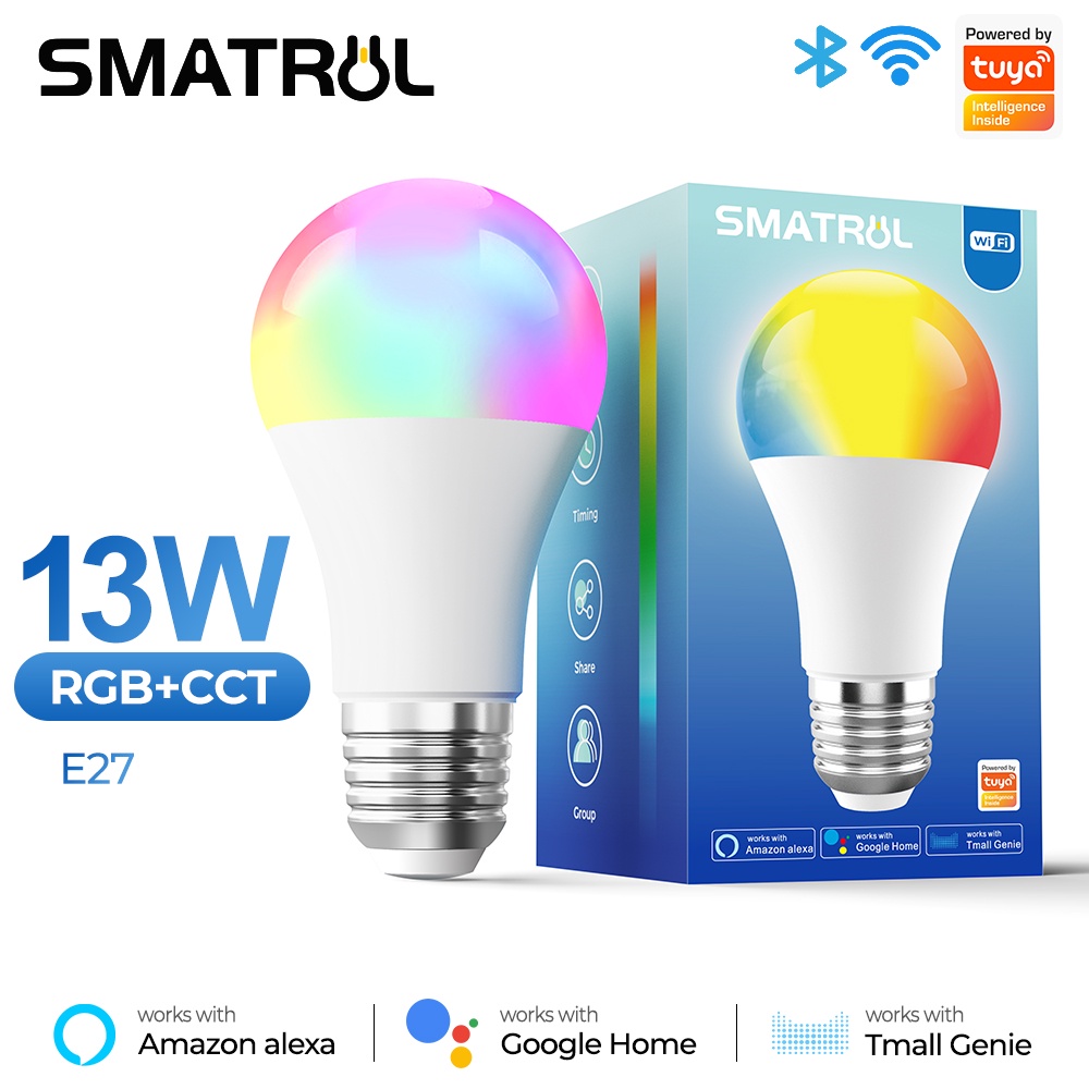 Bóng đèn LED SMATRUL wifi thông minh 13W / 9W có thể điều chỉnh ánh sáng theo nhạc và tuya thích hợp cho Google Alexa