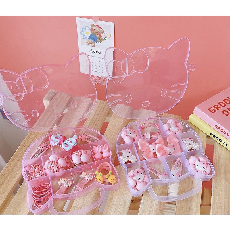 Hộp phụ kiện tóc cho bé yêu hình Hello Kitty màu hồng (Giao mẫu ngẫu nhiên)