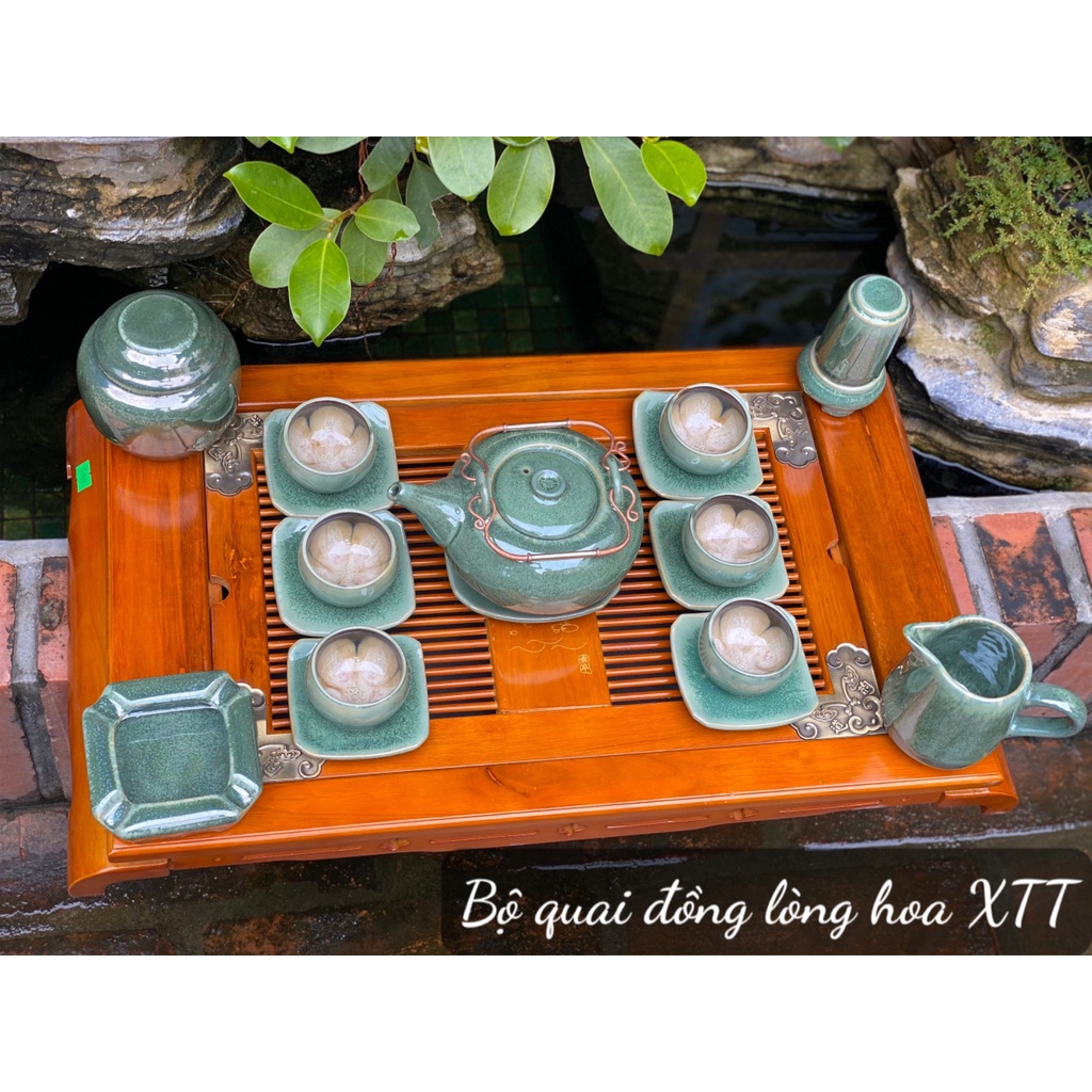 Bộ ấm trà, men mật phẩy hoả biến lòng xanh Ấm chén sứ Bát tràng cao cấp tách trà hiện đại