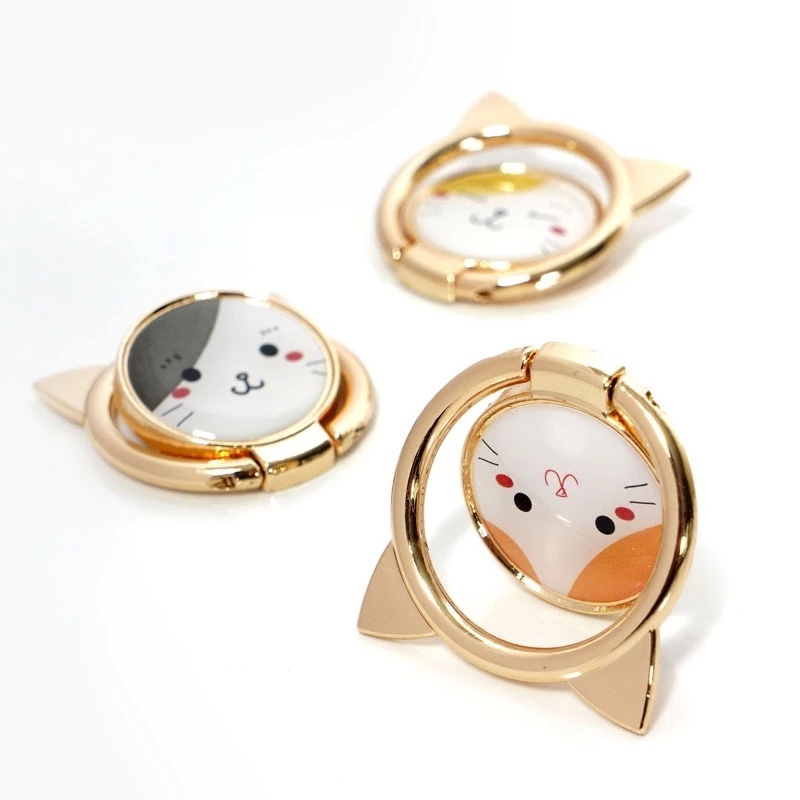 Giá đỡ nhẫn cho điện thoại bằng kim loại xoay 360 độ chống trượt hình mèo dễ thương thích hợp cho iPhone và Android