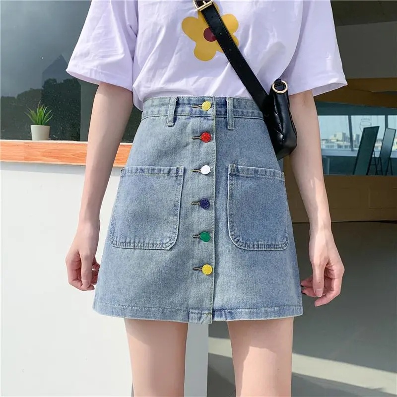 Chân Váy Jeans Lưng Cao Plus Size Phong Cách Hàn Quốc