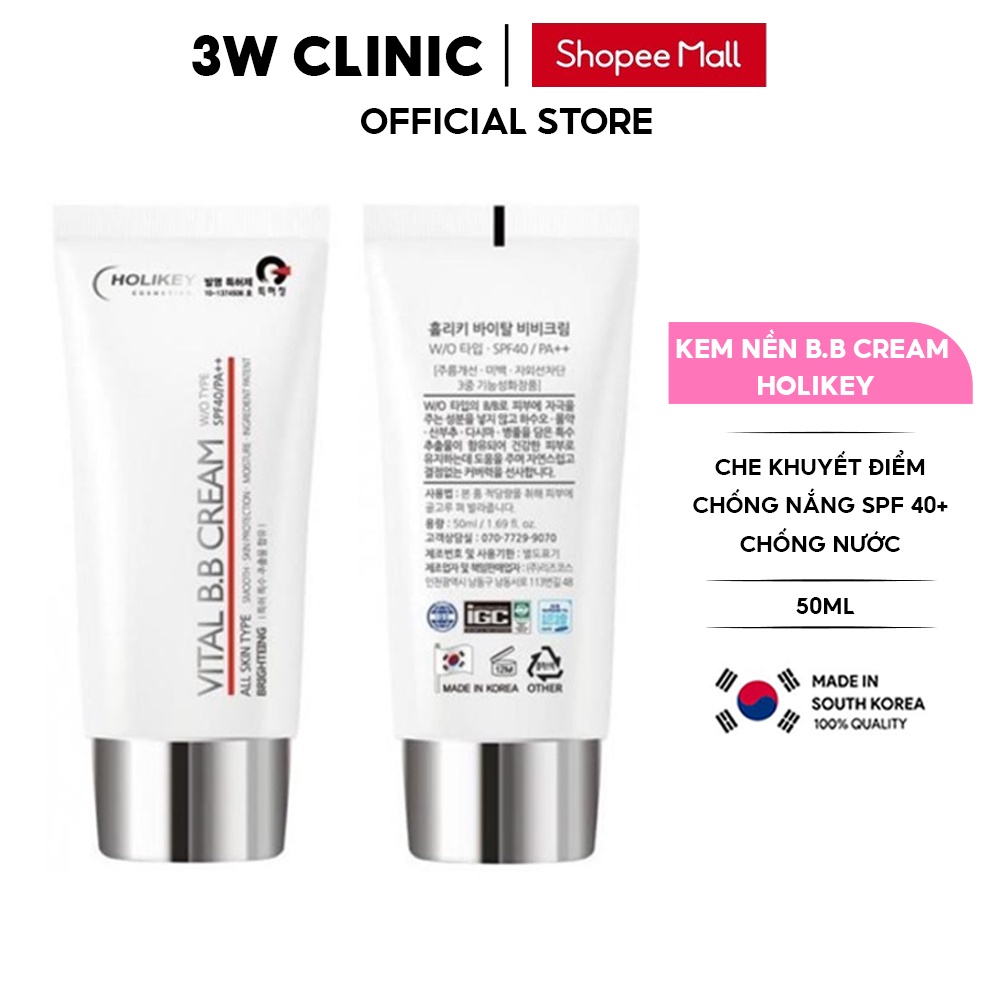 Kem Nền Trang Điểm Chống Nắng HOLIKEY Hàn Quốc Vital BB Cream SPF /40 PA 50ml Giúp Che Khuyết Điểm &amp; Chống Nắng