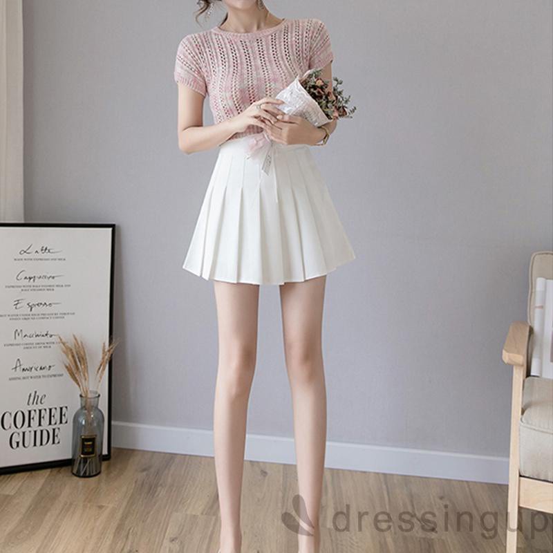Chân váy xếp ly lưng cao màu trơn thanh lịch cho nữ