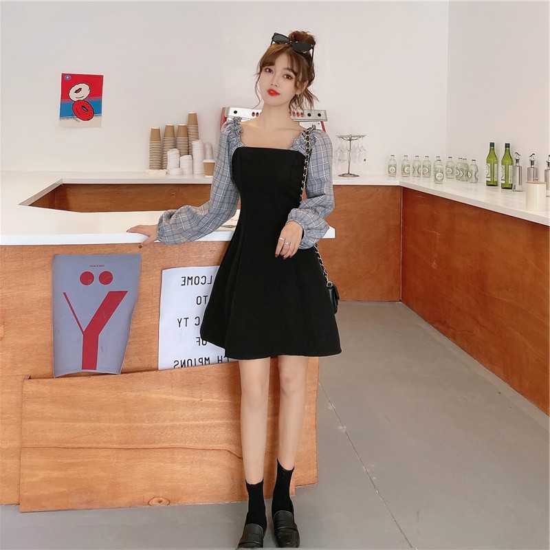 Váy dự tiệc tiểu thư tay bồng kẻ caro dáng đẹp Quảng Châu | BigBuy360 - bigbuy360.vn