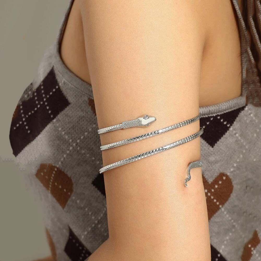 Preston Vòng Tay Ba Lớp Hình Rắn Bằng Kim Loại Đơn Giản Cổ Điển Dành Cho Cặp Đôi