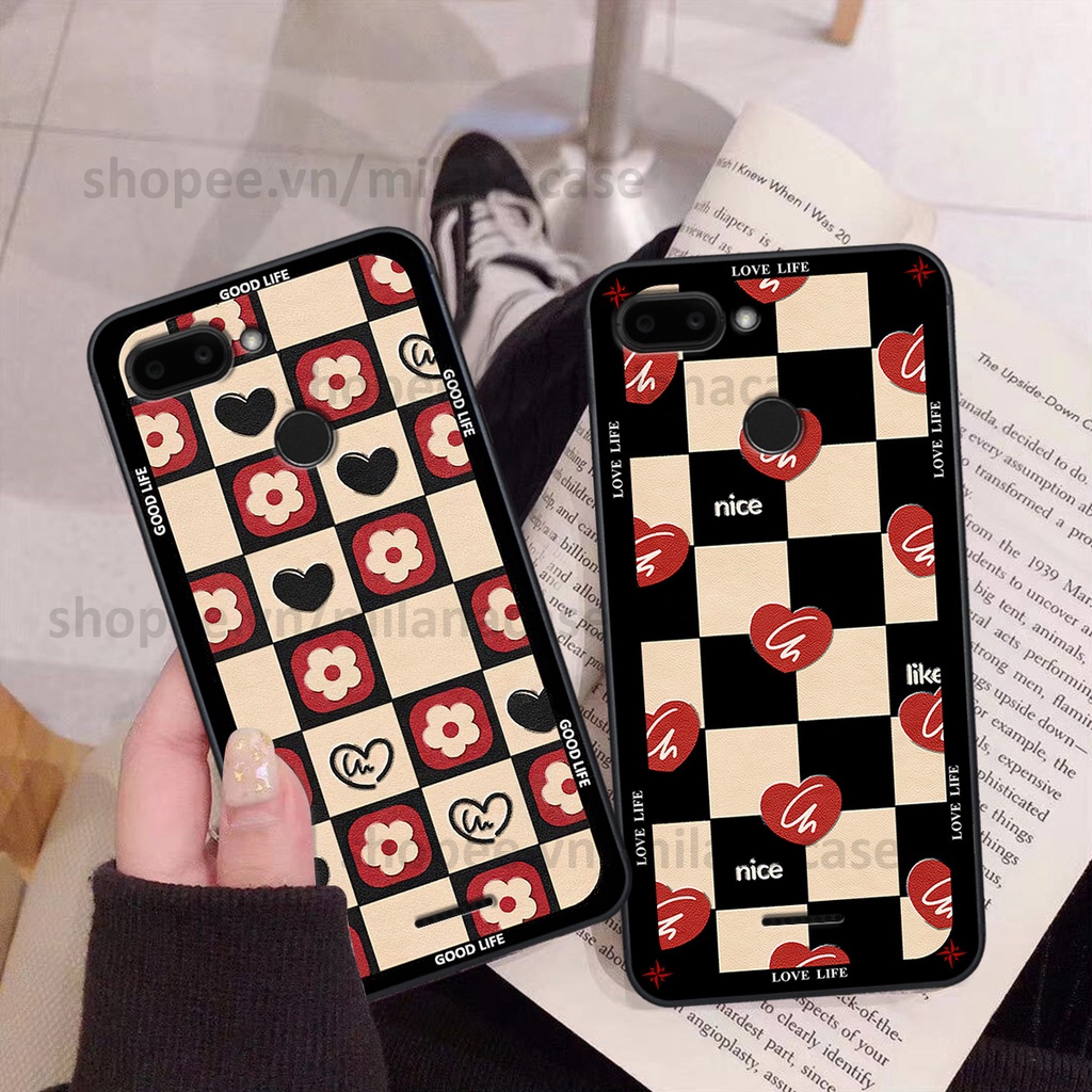 Ốp Xiaomi Redmi 6 in hình caro trái tim siêu đẹp, siêu nét đầy phong cách cá tính