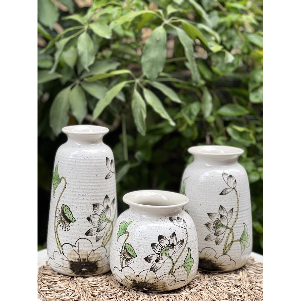 Set 3 Lọ Hoa Mẫu Bát Tràng TẶNG KÈM ĐÈN XÔNG TINH DẦU