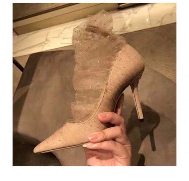 Sẵn 37-9cm❤️  Giày cao gót dự tiệc lưới lấp lánh