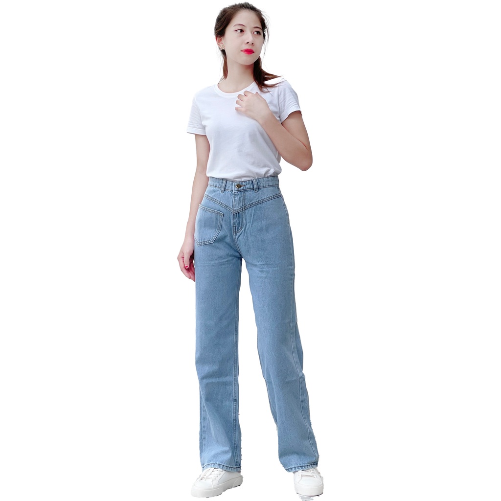 Quần jeans nữ dài ống suông có túi trẻ trung 4YOUNG QJ11