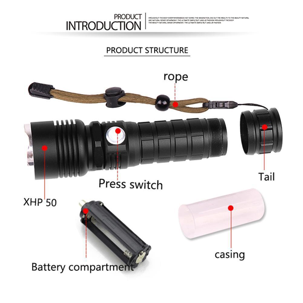 Tactical Flashlight LED Torch 5 Mode Light Hunting Ultra Bright Camping