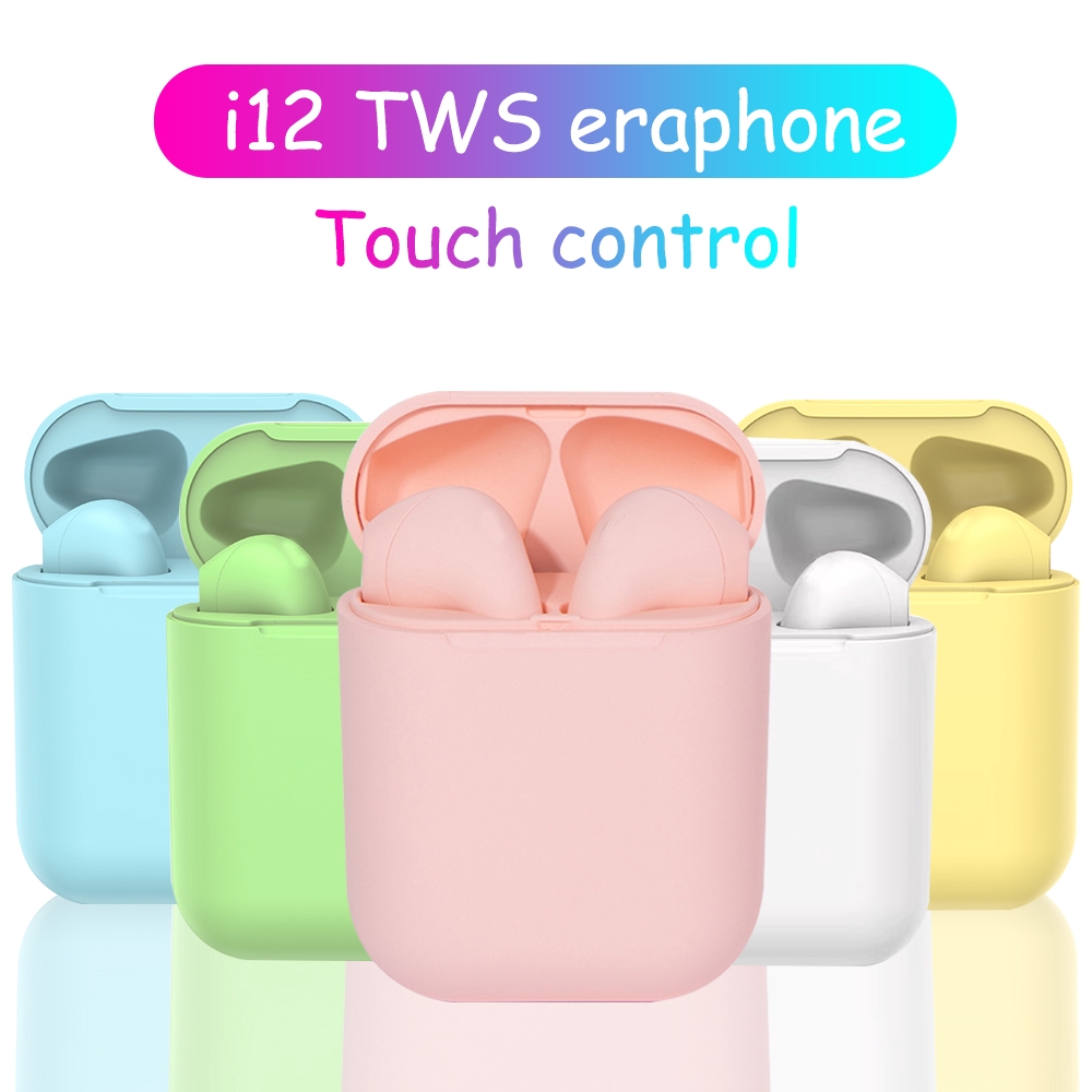 INS Popular Sweet Macaron Color i12 tws Bluetooth 5.0 Earphone Wireless Sport Headset phones Earbuds