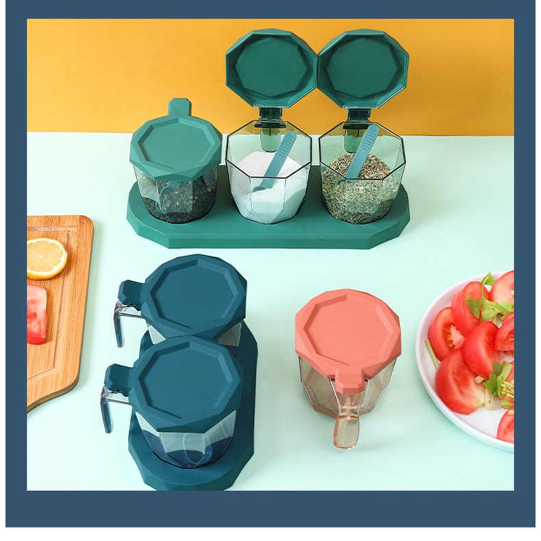 PVN44260 Bộ 2,3 Hũ Đựng Gia Vị Kèm Thìa Có Nắp Và Khay Giá Rẻ