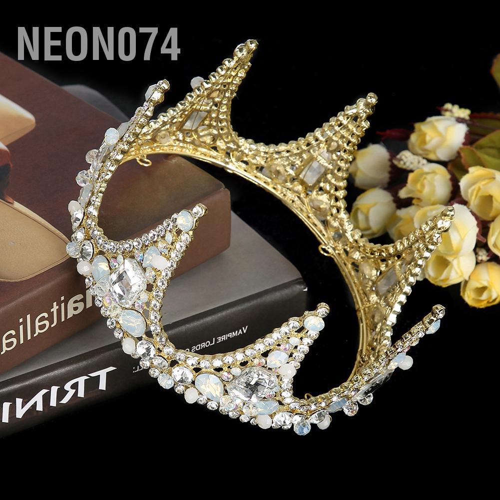 Neon074 Neon074 Phụ kiện tóc cưới Tiara Vương miện làm bằng tay cho cô dâu tròn trang sức phụ nữ