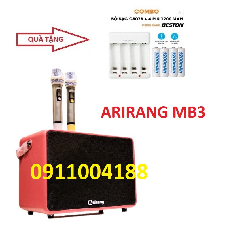 Loa karaoke xách tay Arirang MB3 Hàng chính hãng, Kèm 2 micro UHF siêu hút âm, Âm thanh chất lượng cao