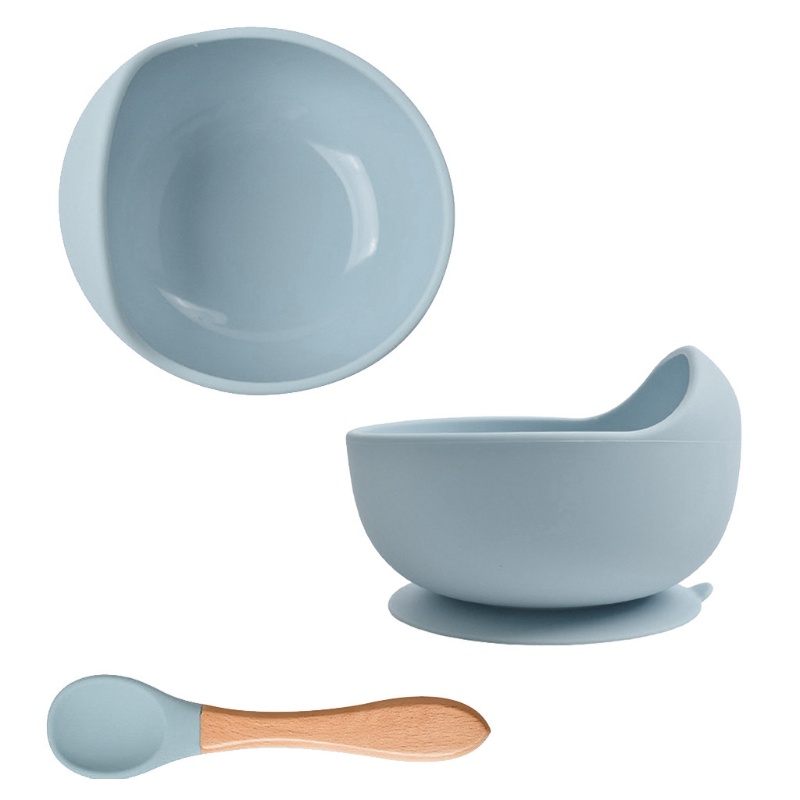 Bộ 3 Sản Phẩm Gồm Bát Ăn + Muỗng + Bát Bằng Silicone Cấp Thực Phẩm Chống Thấm Nước Không Chứa BPA Cho Bé