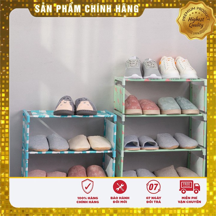 Kệ để giày dép 4 tầng bằng vải không dệt họa tiết ngộ nghĩnh