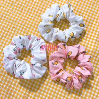 Cột tóc vải scrunchies in hoạ tiết trái chanh