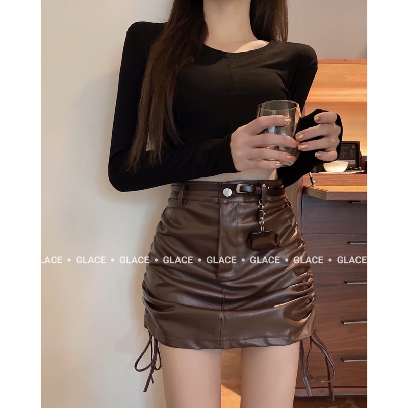 [ Ảnh+Video thật] Chân váy ngắn ⚡FREESHIP⚡ Chân váy da dáng chữ a, rút dây sườn 2 bên hông, siêu tôn dáng, đầy cá tính | BigBuy360 - bigbuy360.vn