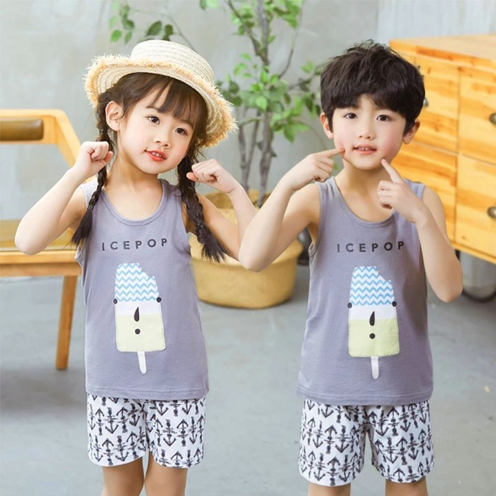 Đồ bộ cotton sát nách cho bé 4-10 tuổi hình Ice pop ngộ nghĩnh BBShine – DN008