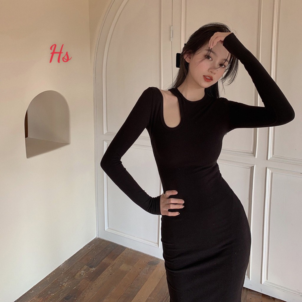 Váy body khoét bên vai gợi cảm dài tay váy trung siêu hot hàng quảng châu xịn SP000729 | BigBuy360 - bigbuy360.vn