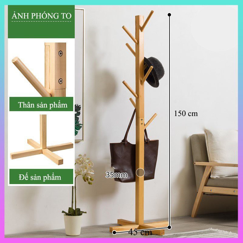 Cây Treo Quần Áo, Mũ, Túi Xách Bằng Gỗ Cao Cấp