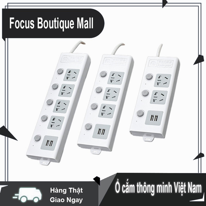 Ổ cắm điện đa năng thông minh 2 cổng USB sạc nhanh 5v mang công suất 2500W tiết kiệm điện có dây nối dài 2,5