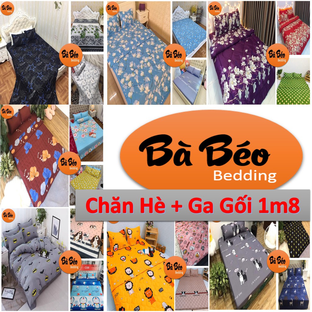 20 Mẫu Chăn Hè + Ga Giường Đẹp (Drap 1M8) Cotton Poly Bo Chun Chăn Hè + 2 áo gối+ Vỏ Ôm