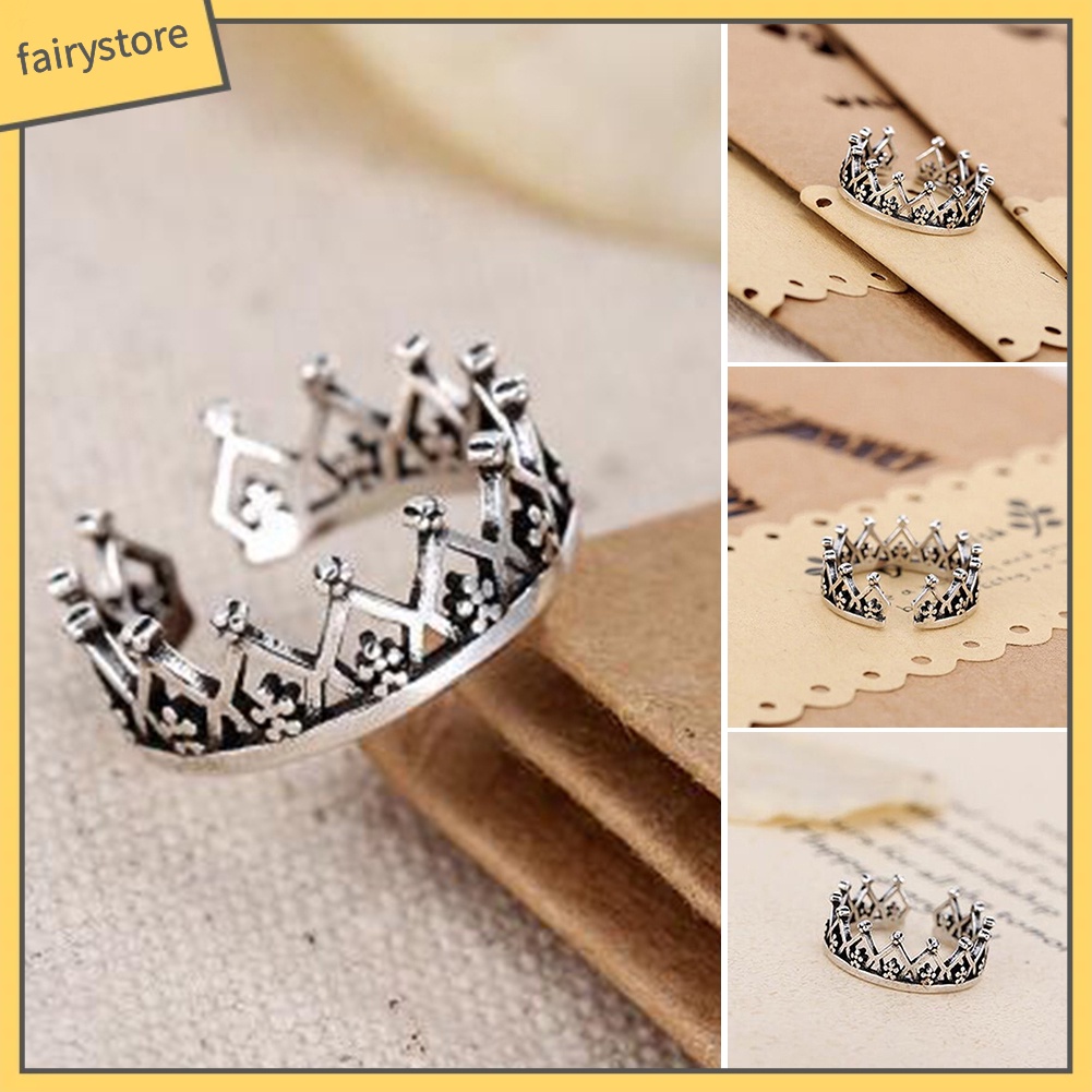 Nhẫn Đeo Tay Kim Loại Tạo Hình Vương Miện Vintage Cho Nữ