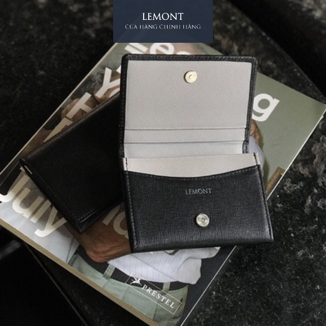VÍ MINI TINY LEMONT DA BÒ THẬT - ĐEN XÁM GHI