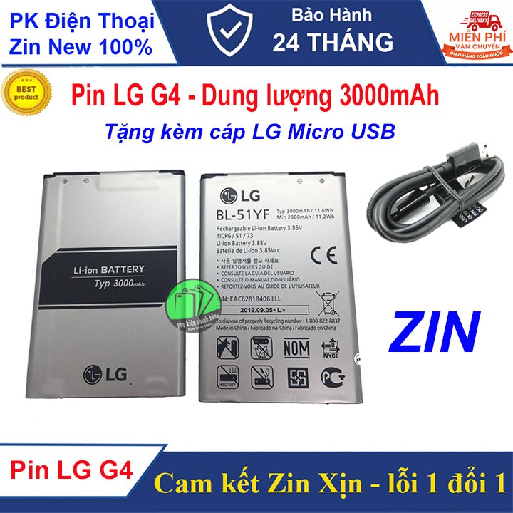 Pin LG G4 ( BL-51YF) 3000mAh Chính hãng, nguyên SEAL- TẶNG KÈM CÁP LG MICRO