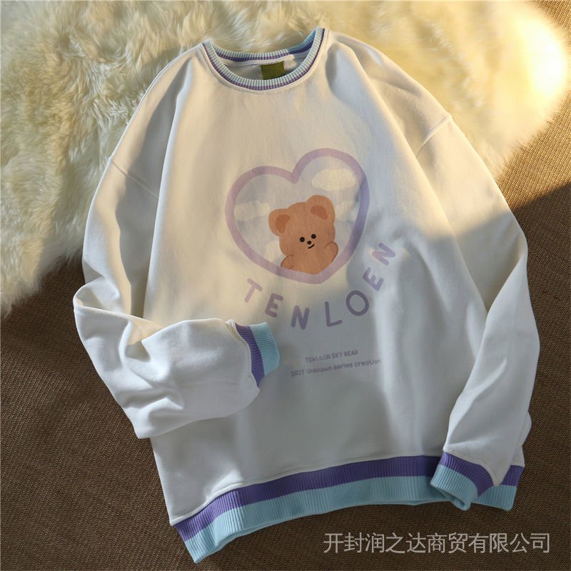 Áo sweater dáng rộng in họa tiết gấu hoạt hình đáng yêu thời trang mùa thu dành Dễ Thương Thời Trang Xuân Thu Cho Nữ